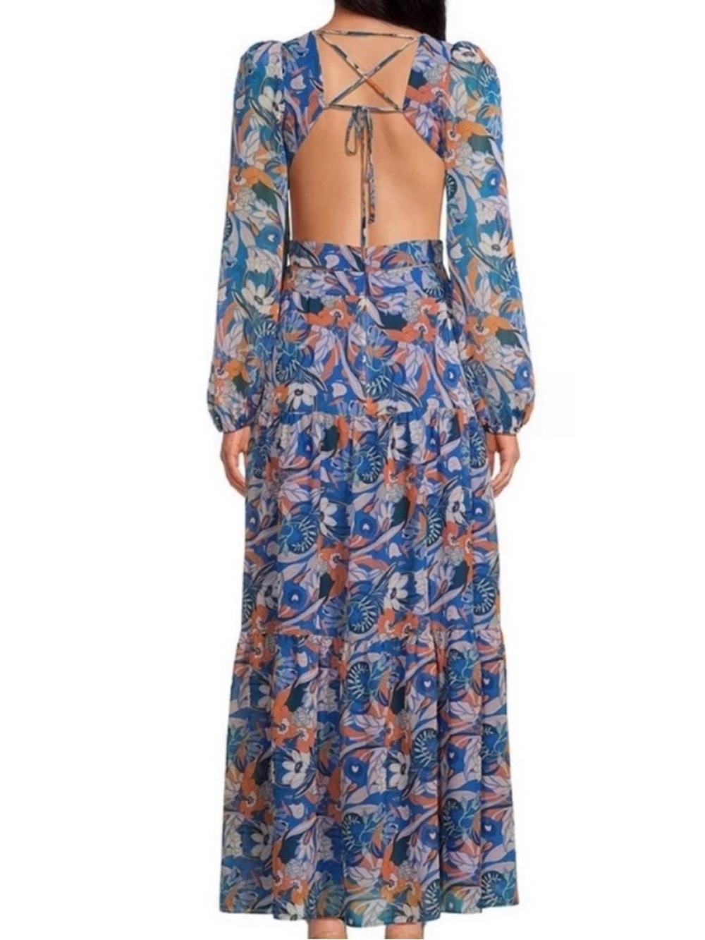 Gianni Bini Blue Floral Cutout Maxi Dress